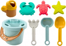 Ensemble pastel pour le sable avec seau, pelle, râteau, tamis et moules