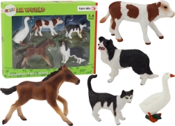 Ensemble de figurines d’animaux de ferme 5 pièces Cheval Vache Chat Oie Chien