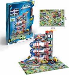 Méga parking à plusieurs niveaux avec tapis et accessoires