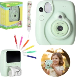 Appareil photo numérique instantané pour enfants, zoom 16×, vert, avec ensemble d’accessoires