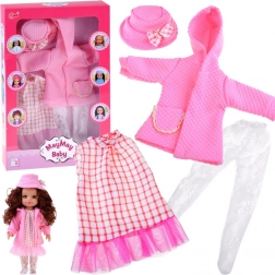 Ensemble rose de vêtements pour poupée 36–40 cm – robe, manteau et petit chapeau