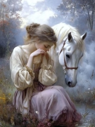 Peinture diamant fillette avec cheval 30 × 40 cm