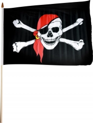 Drapeau pirate 47 × 30 cm sur hampe en bois