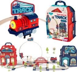 woopie circuit de train électrique 2-en-1 pliable dans une valise, 87 pièces, longueur 3,5 m