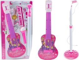 Guitare électrique pour enfants rose avec pied et microphone à piles