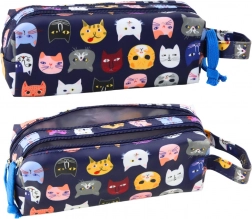 Trousse scolaire Chats colorés deux poches bleu 22 cm