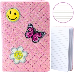 Carnet brocart rose B6 avec écussons, 80 feuilles