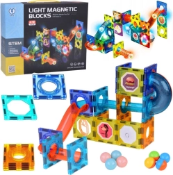 Jeu de construction magnétique 3D avec toboggan à billes lumineux, 49 pièces