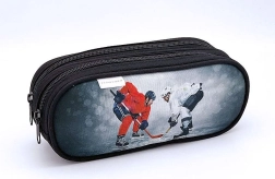 Trousse avec motif de hockey sur glace, 2 fermetures Éclair, gris