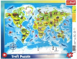 TREFL Puzzle Carte du monde avec animaux 25 pièces