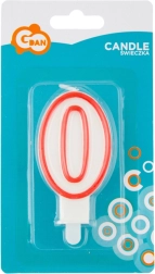 Bougie chiffre 0 avec contour rouge 7 cm