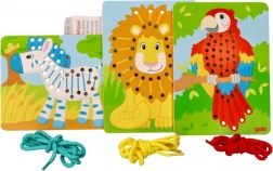 Jouets en bois à enfiler Goki - Perroquet, Lion et Zèbre