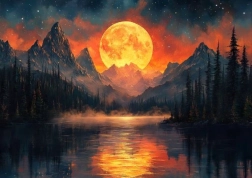 Peinture diamant Lune dorée dans les montagnes 30x40 cm