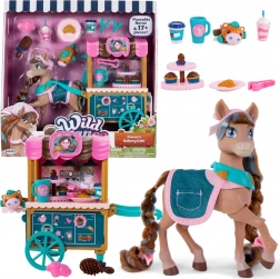 Wild Manes Cocoa – poney avec chariot de café et accessoires (20 pièces)