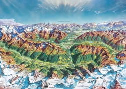 Puzzle Heye Map Art : Monde montagnard dans les Alpes 2000 pièces