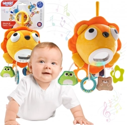 Woopie lion en peluche interactif avec mélodies, lumières, suspensions et anneaux de dentition