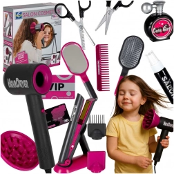 Coffret de coiffure pour enfants avec sons et lumières, sèche-cheveux et lisseur, 19 pièces