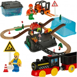 Circuit de train de construction en bois 55 pièces avec locomotive et accessoires
