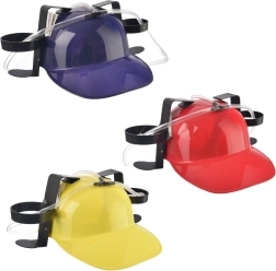 Casque de fête à bière en plastique avec deux porte-boissons (assortiment de couleurs)