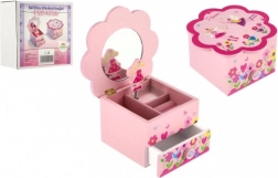 Boîte à bijoux pour enfants avec fleur et miroir – en bois, musicale, rose