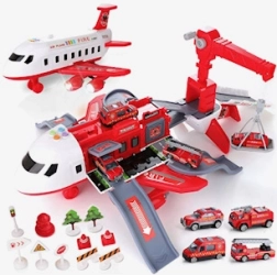 Avion dépliant avec grand parking et grue – set de pompiers