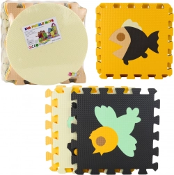 Tapis puzzle éducatif en mousse souple avec animaux, marron, 16 pièces