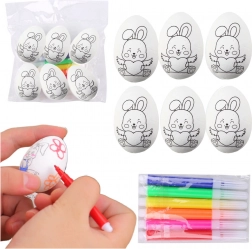 Set d’œufs de Pâques en polystyrène à peindre avec petit lapin, 6 pièces avec feutres