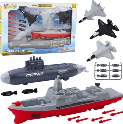 Ensemble militaire pour enfants avec porte-avions, sous-marin et chasseurs