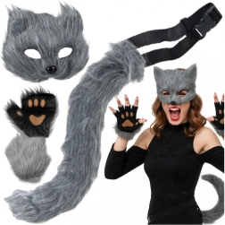 Set chat / renard / loup RUHHY 4en1 – masque, queue et pattes, gris