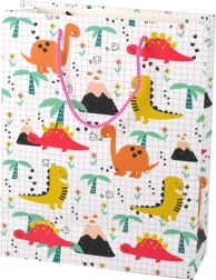 Sac cadeau avec dinosaures, motif à carreaux, 32 × 26 × 10 cm