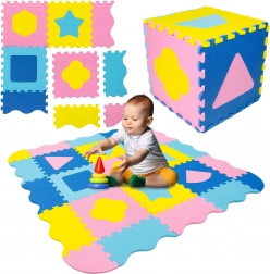 Humbi tapis éducatif en mousse 3-en-1 avec parc et formes 120 × 120 cm, rose/jaune/bleu