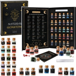 Ensemble de minéraux naturels et de cristaux en flacons en verre dans un livre-cadeau (30 pcs)