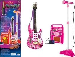 Guitare électrique rose avec microphone et amplificateur pour enfants