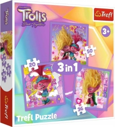 Puzzle Trefl Trolls 3-en-1 – Faites connaissance avec les Trolls (20, 36 et 50 pièces)