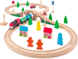 Circuit de train en bois avec locomotive à piles 3+