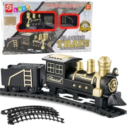 Train classique avec locomotive, wagon de marchandises et rails 53 × 48,5 cm