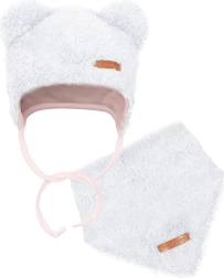 Bonnet d’hiver pour bébé avec foulard New Baby Teddy bear gris-rose