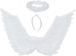 ailes d’ange blanches avec auréole 70 × 45 cm