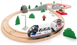 Circuit de train en bois avec pont – 45 pièces