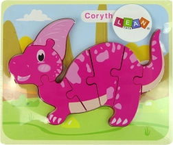 Puzzle en bois dinosaures Corythosaurus rose et Spinosaurus violet