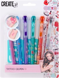 Kit de tatouage avec stylos gel parfumés et pochoirs, 6 couleurs