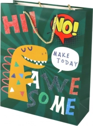 Sac cadeau en papier vert avec dinosaure 41,5 × 30 × 12 cm