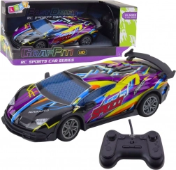 Voiture de sport télécommandée avec éclairage LED violette 1:22