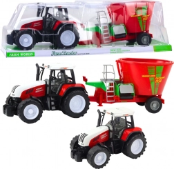 Tracteur agricole rouge avec remorque et mélangeur d’aliments 60 cm