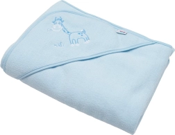 Serviette éponge pour enfants avec capuche et broderie 100×100 bleu girafe