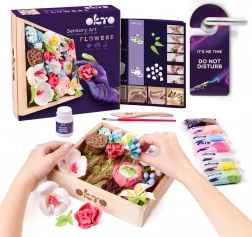 OKTO ROMANCE Kit artistique de modelage DIY fleurs avec cadre en bois 21x21 cm