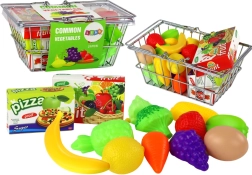 Panier de courses pour enfants avec aliments, en métal