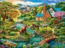 puzzle 2000 pièces – maison de campagne avec chevaux