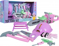 Ensemble d’outils rose pour enfants avec tronçonneuse et accessoires