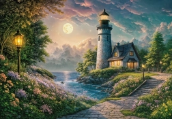 Puzzle Phare au clair de lune 500 pièces de Cherry Pazzi